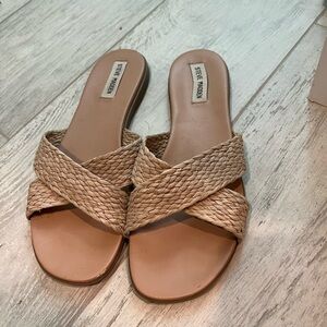 Steve Madden Cross Weave Natural Slip on Sandals tan